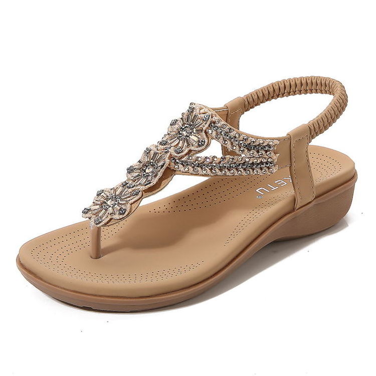 Hot Sale Women Casual Elegant Arch Support Open Toe Rhinestone Wedge Heel Sandals For Daily Office Work