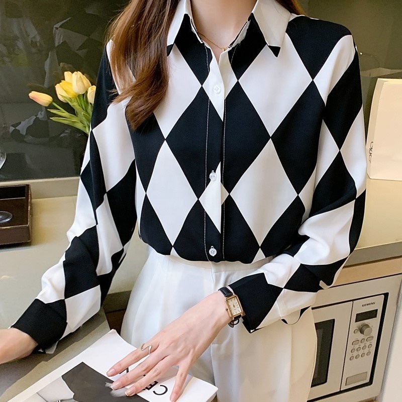 Office Elegant Shirt Blouse Woman Summer Autumn Fashion Button Long Sleeve Shirts For Women 2024 White Casual Print Tops Femme