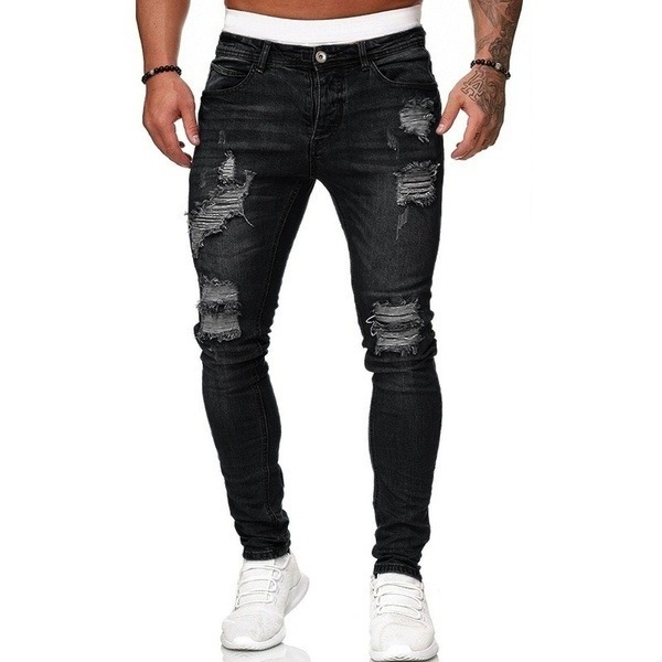 2022 New Cheap Fashion Men's Pant Apparel > Men's Clothing > Men's Jeans Pantalon Jean Pour Homm Light Blue Denim Ripped Jeans