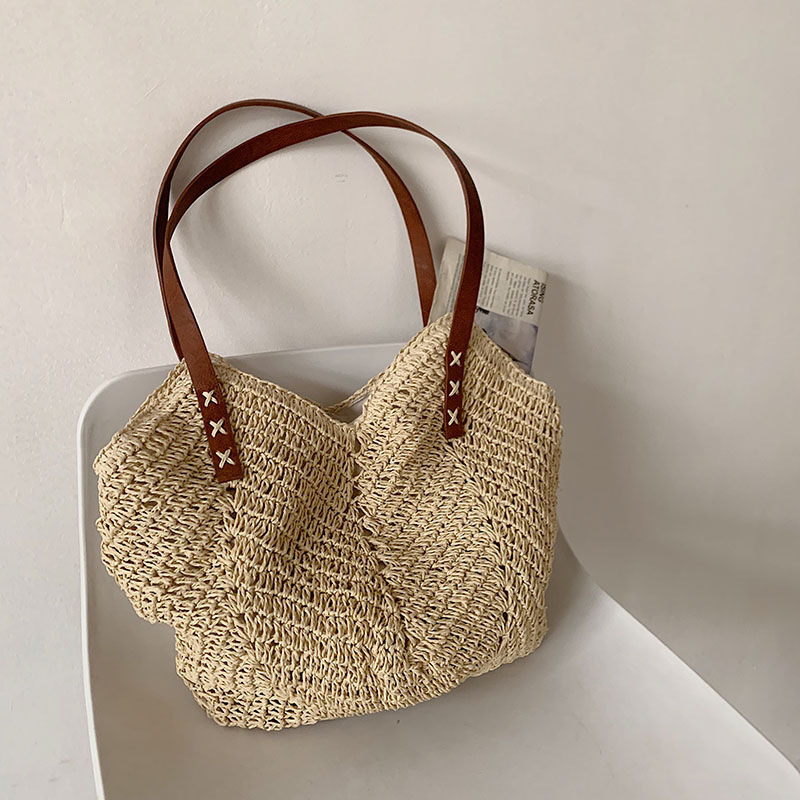 Casual Large Capacity Straw Tote Bag Hollow Woven Ladies Shoulder Bag Summer Beach Ladies Large Tote Shopping Travel Bag