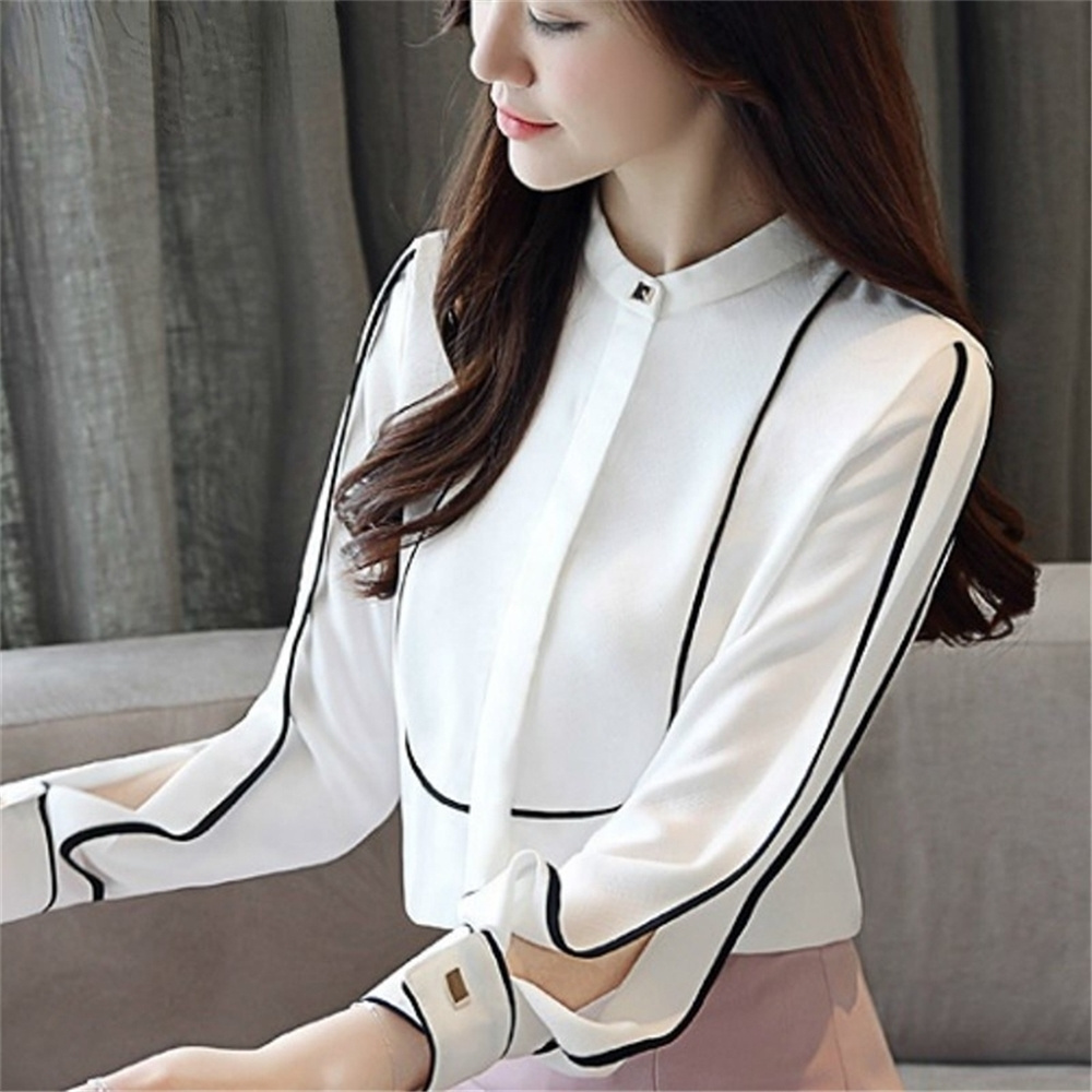 Long Sleeve OL Office Summer Women Blouse For Women Blusas Womens Tops And Blouses Chiffon Shirts White Ladie's Tops 9301#