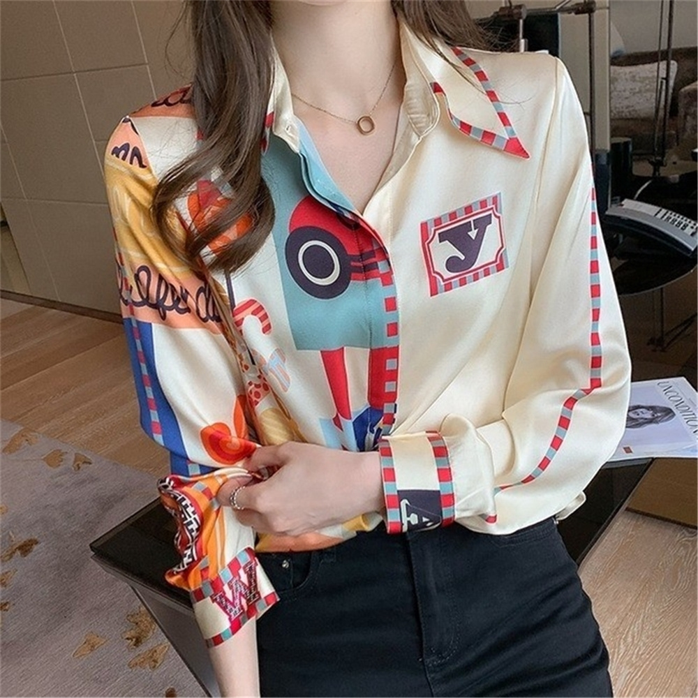 Fashion Letter Printed OL Shirts Women's Blouses 2022 Summer Spring Casual Loose Long Sleeve Tops Blusas Mujer