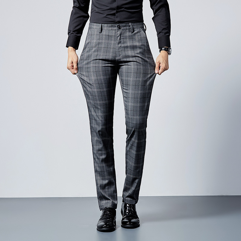 Men's Plaid Check Casual Pants Slim Fit Business Pants For Men