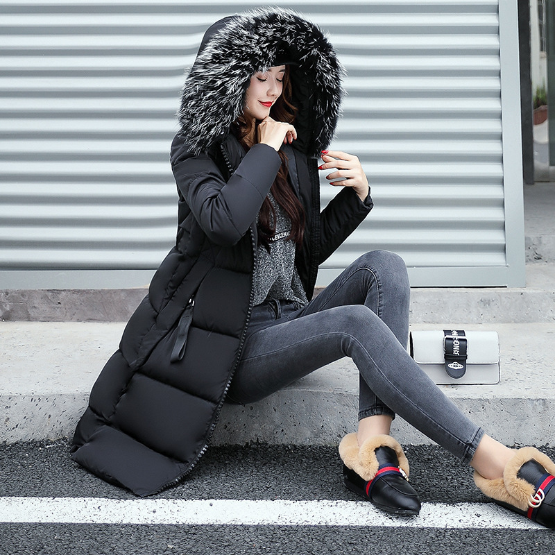 Women's Long Down Feather Jacket Winter Fur Hood Coat Chaqueta Larga De Mujer Women