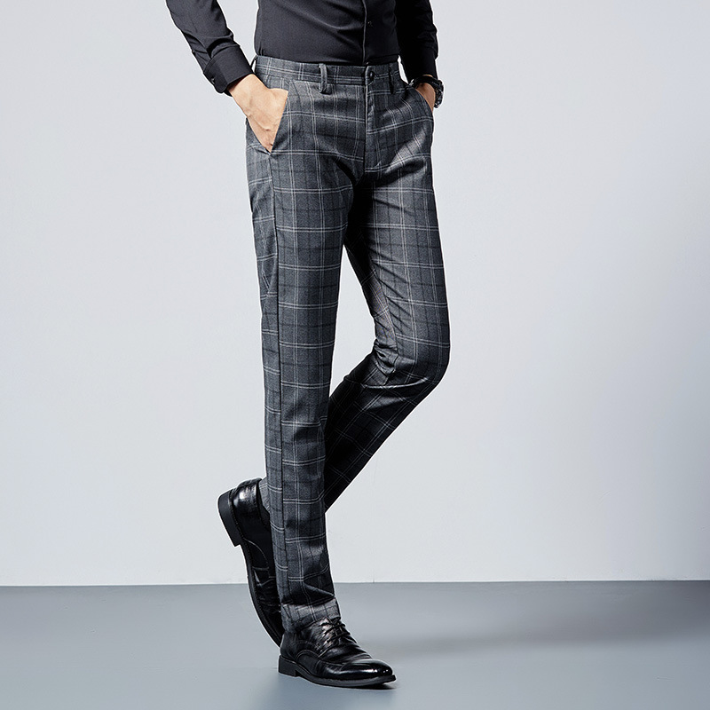 Men's Plaid Check Casual Pants Slim Fit Business Pants For Men