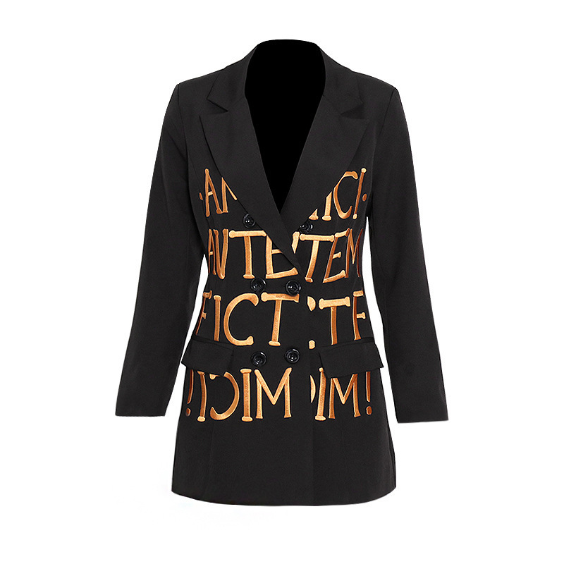 2021 New Arrivals  Fashion Office Golden Letter Embroidery Womens Outerwear Women Blazer Ladies Women