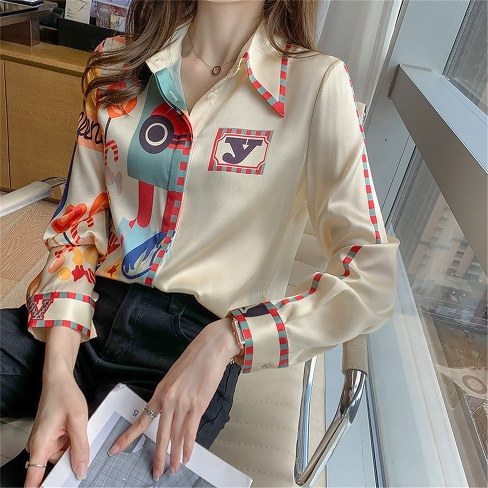 Fashion Letter Printed OL Shirts Women's Blouses 2022 Summer Spring Casual Loose Long Sleeve Tops Blusas Mujer