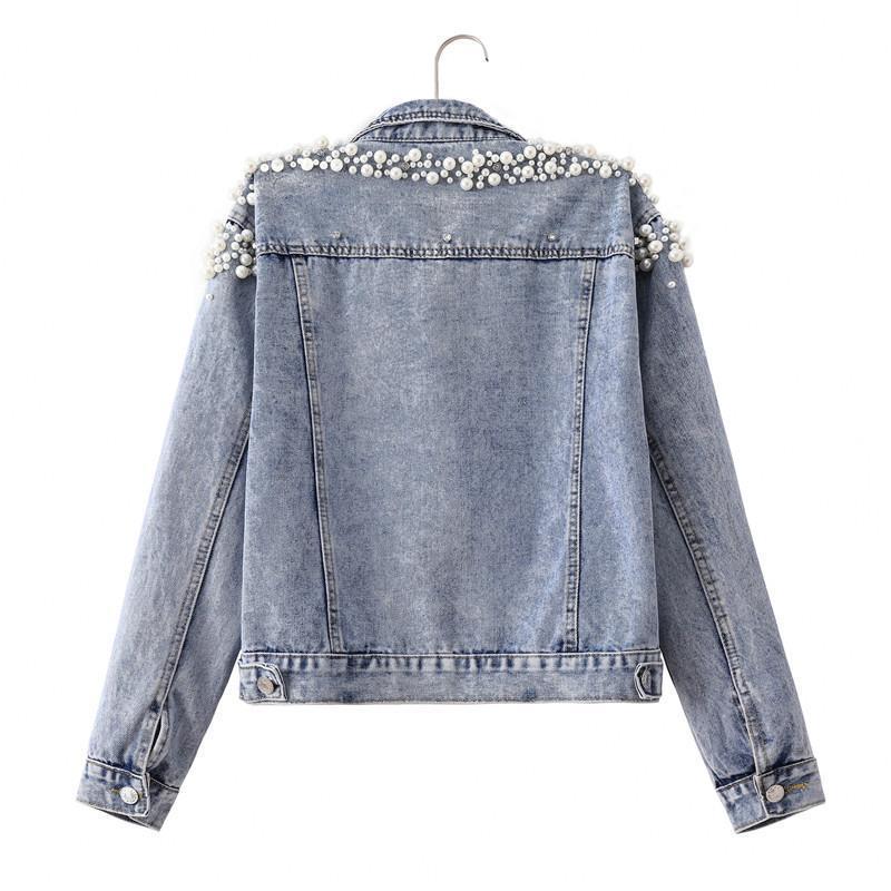 Pearl Denim Jacket Blue Jean Long Pearled Cropped Sleeveless Ladies  Oversize Nail Pearl Gem Embellished Mrs Bride Denim Jacket