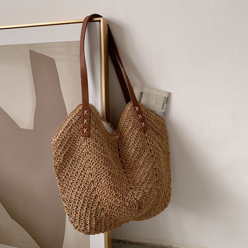 Casual Large Capacity Straw Tote Bag Hollow Woven Ladies Shoulder Bag Summer Beach Ladies Large Tote Shopping Travel Bag