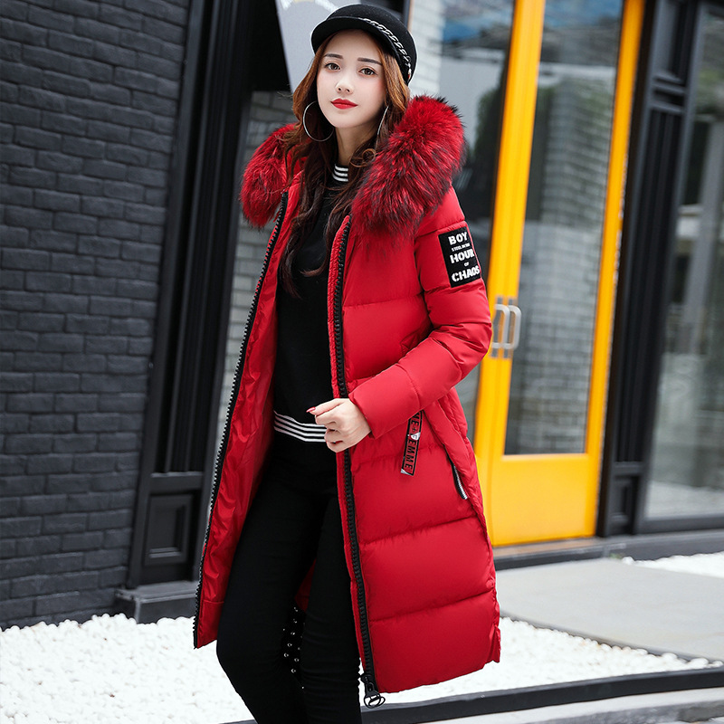 Women's Long Down Feather Jacket Winter Fur Hood Coat Chaqueta Larga De Mujer Women