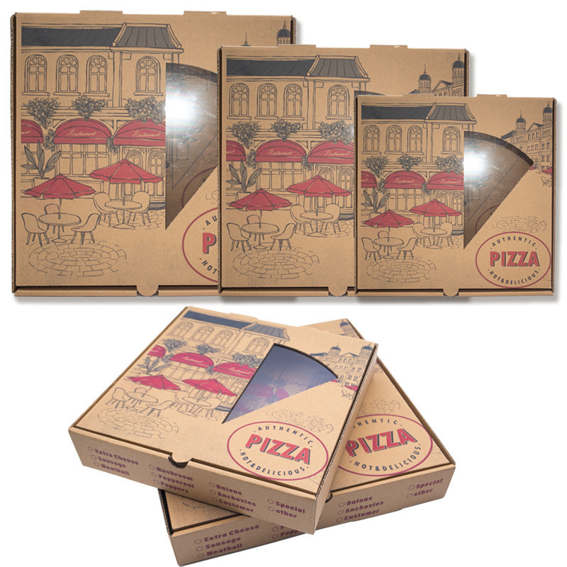 Manufacturers custom printed 4 6 8 10 12 inch recyclable corrugated kraft pizza packing box with window