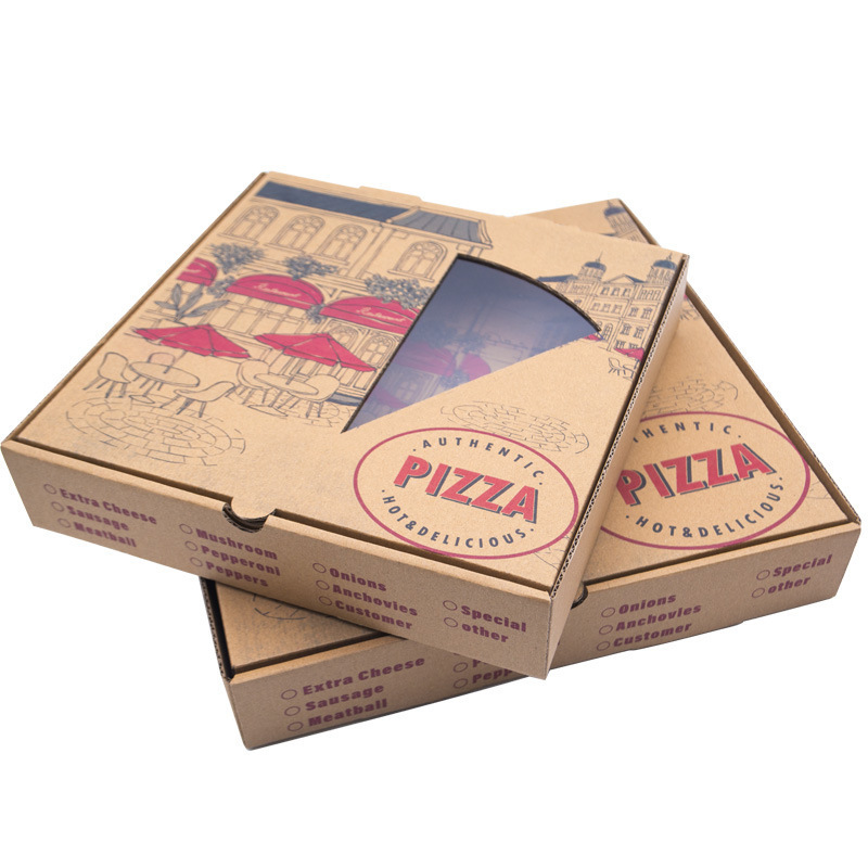 Manufacturers custom printed 4 6 8 10 12 inch recyclable corrugated kraft pizza packing box with window