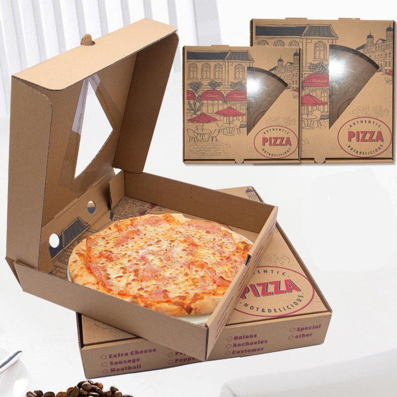 Manufacturers custom printed 4 6 8 10 12 inch recyclable corrugated kraft pizza packing box with window