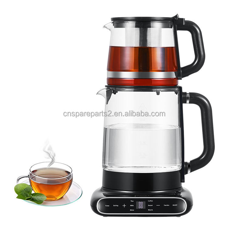 Household Appliance Custom Hotel Tea Maker Machine Electric Turkish Tea Maker and Tray Set with Glass Tea Pot