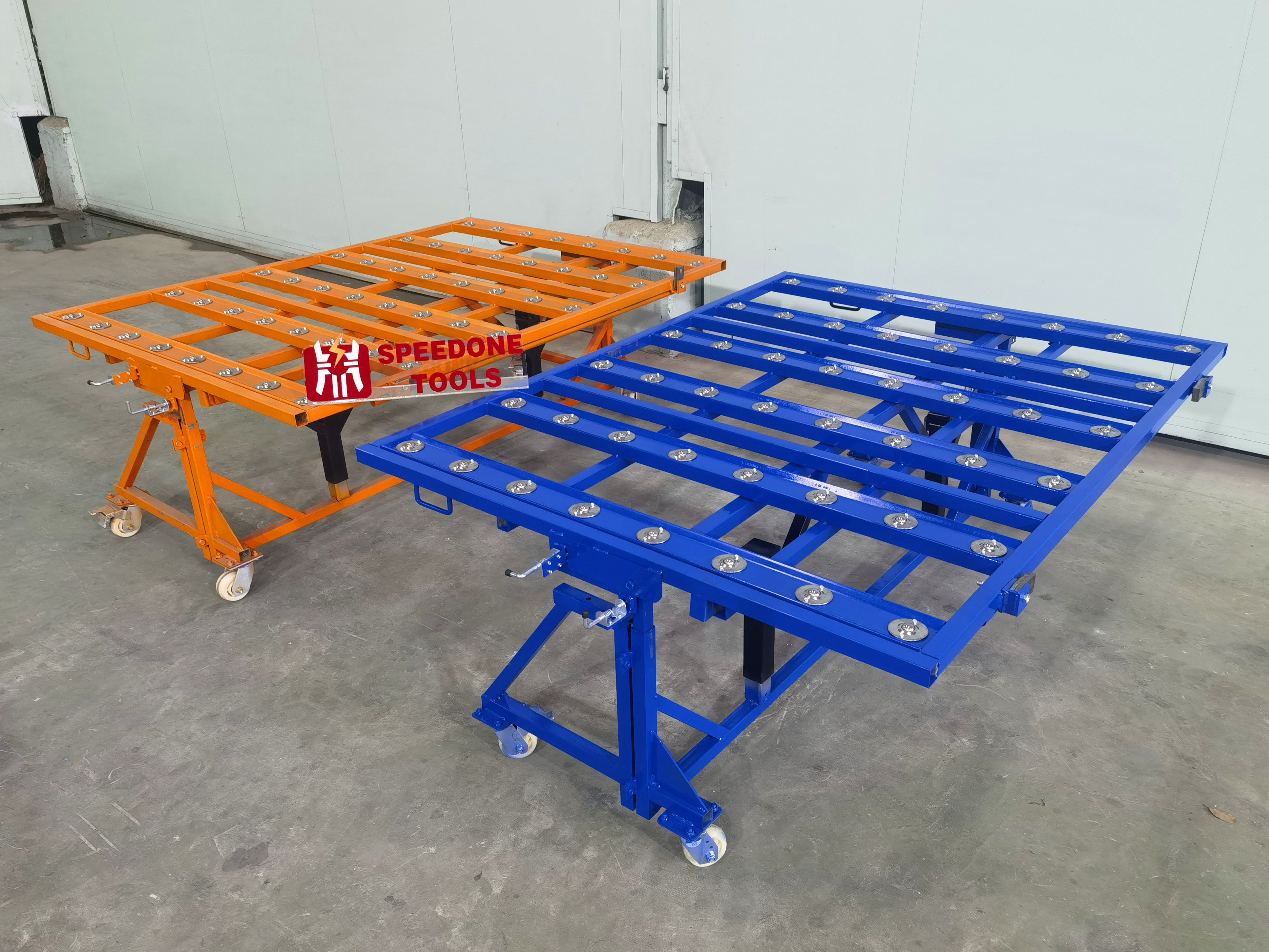 Steel Working Bench Table with Universal Rotatable Wheel Transport Cart for Granite Fabrication Metal Work Tools Workshop Use