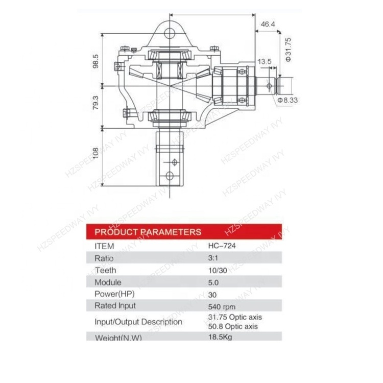 3:1 Agriculture Gearbox Machinery 90 Degree Transmission PTO Reducer for Tractor Implement Farm Use