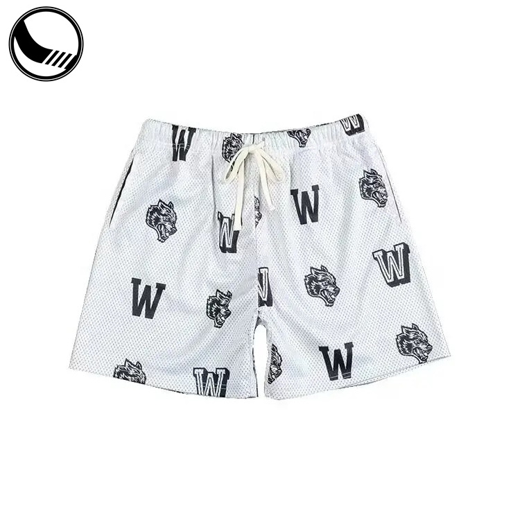 Custom Vintage Fitness Running 100% Cotton Men Sweat 3d Screen Foam Puff Print Gym Mesh Shorts With Drawstring