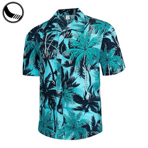 polyester digital print fashion beach golf  button up shirt rayon style wholesale printed custom hawaiian shirts for men