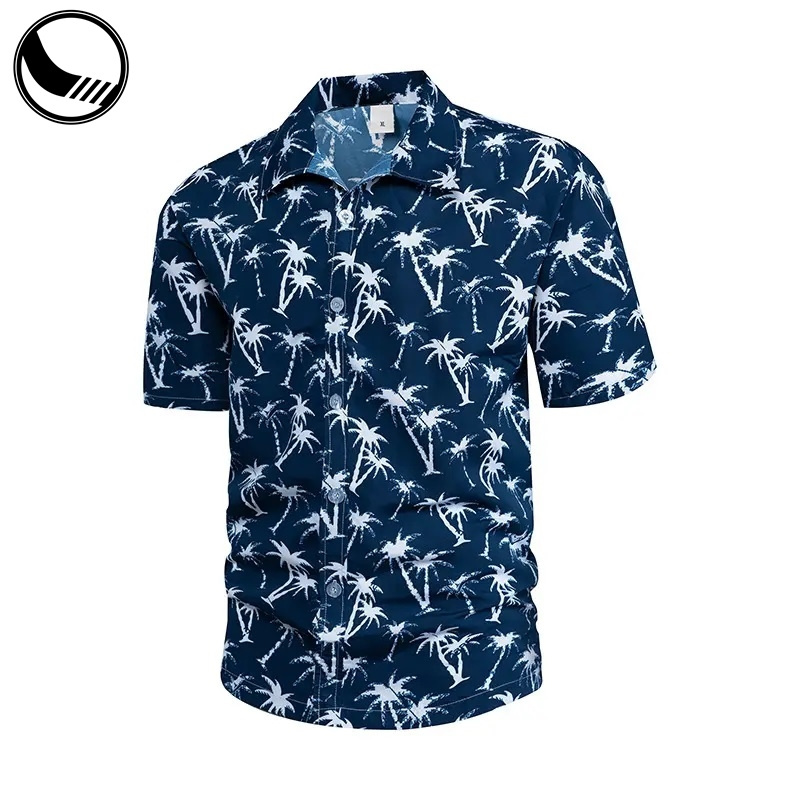 polyester digital print fashion beach golf  button up shirt rayon style wholesale printed custom hawaiian shirts for men