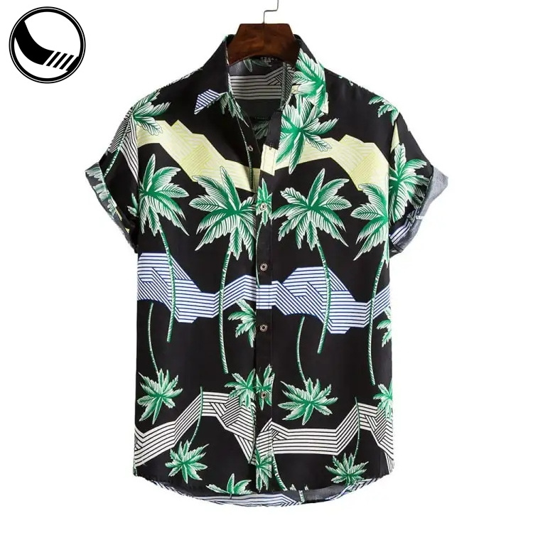 Competitive Price Mens Fashion  Custom Funny Printed 100% Cotton Beach Shirt Button Up Flora Short Sleeve Hawaiian Shirt FOR MEN