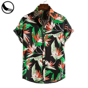 Competitive Price Mens Fashion  Custom Funny Printed 100% Cotton Beach Shirt Button Up Flora Short Sleeve Hawaiian Shirt FOR MEN