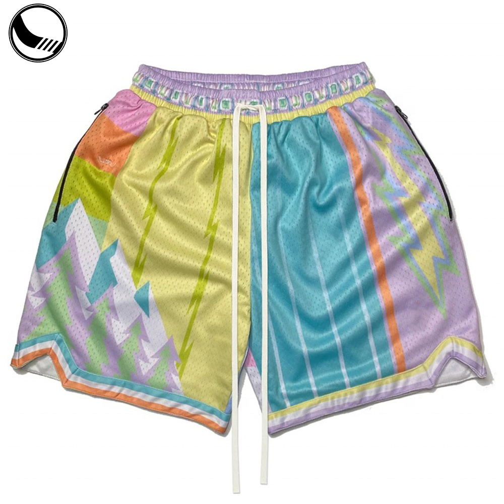 classic printed blank moo shiny breathable mediumh above the knee customable men's embroidery basketball shorts with pockets