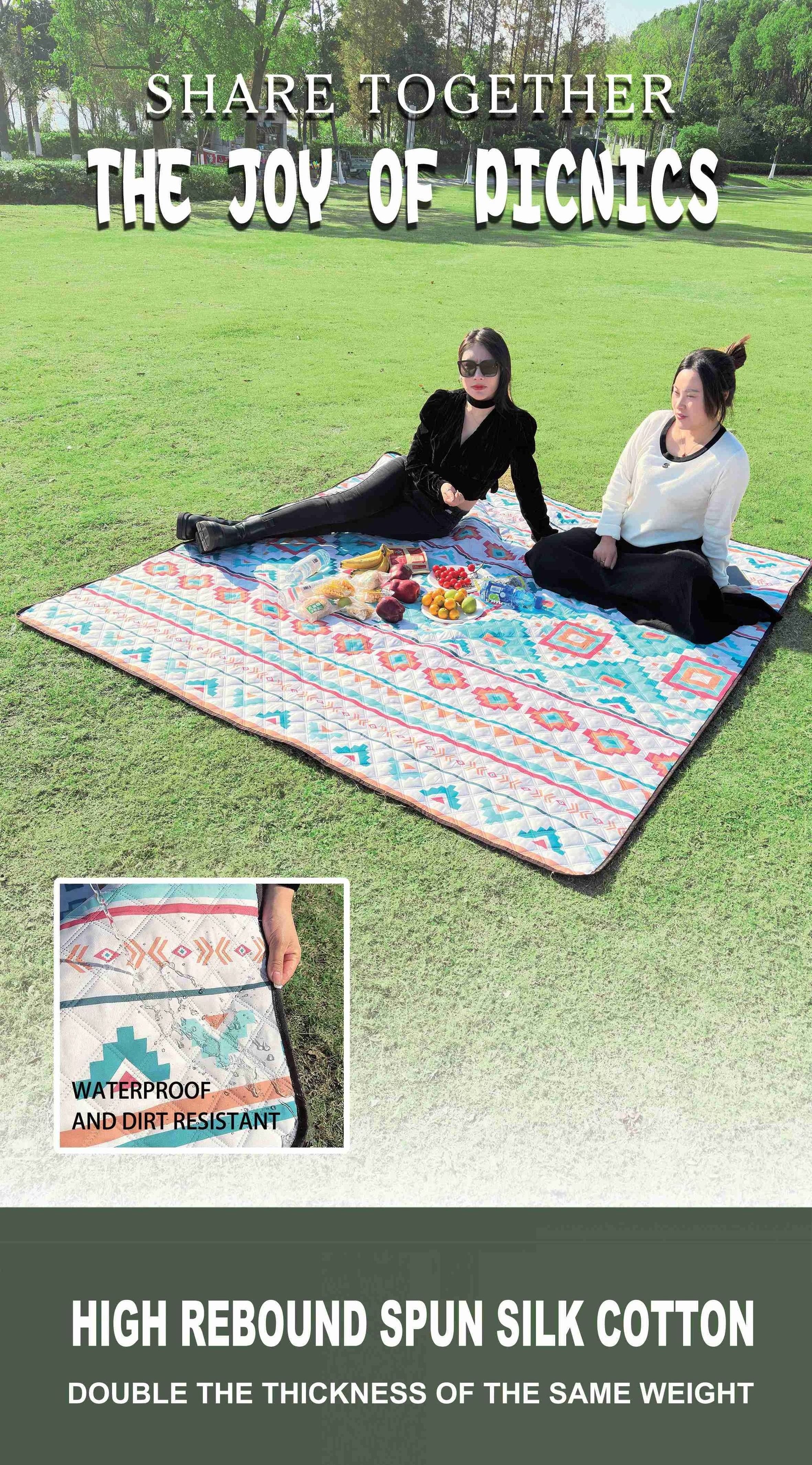 Outdoor portable folding picnic blanket Ultrasonic glamping carpet Waterproof thickened beach lawn camping mat