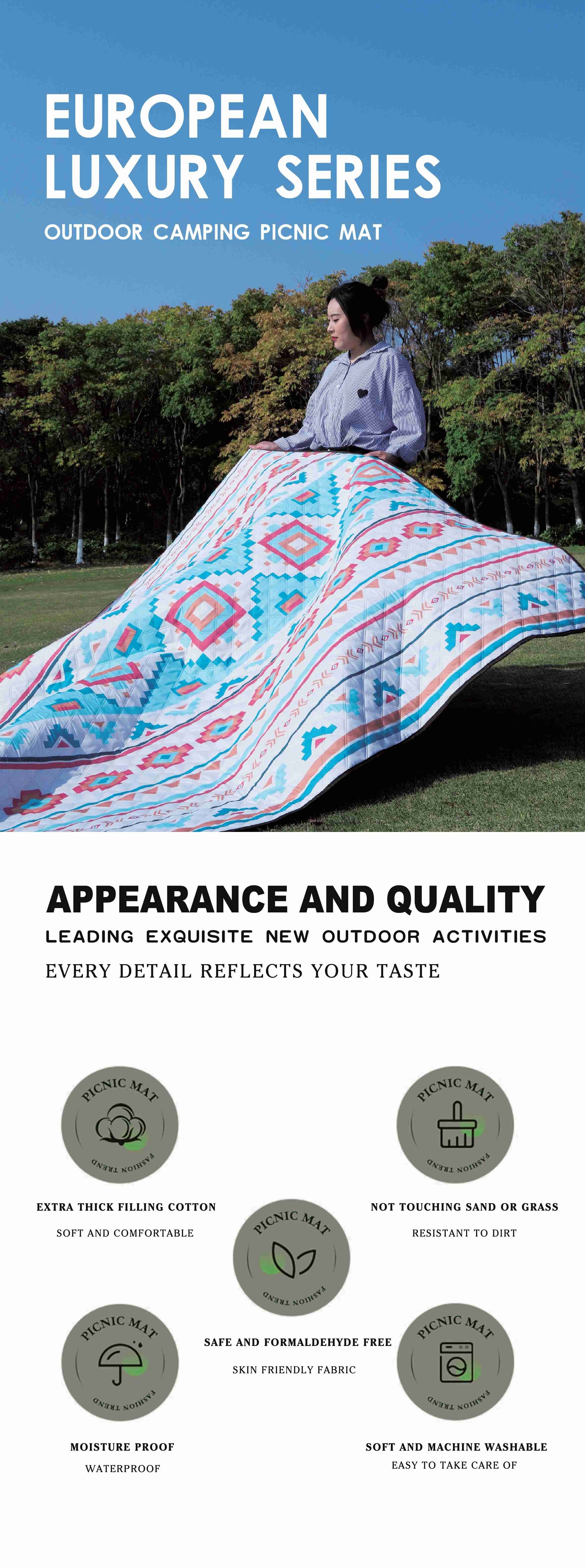 Outdoor portable folding picnic blanket Ultrasonic glamping carpet Waterproof thickened beach lawn camping mat