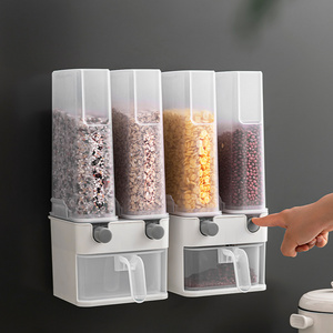 Kitchen wall mounted plastic press type  grain storage container box bulk food cereal pet dry food  oatmeals rice dispenser