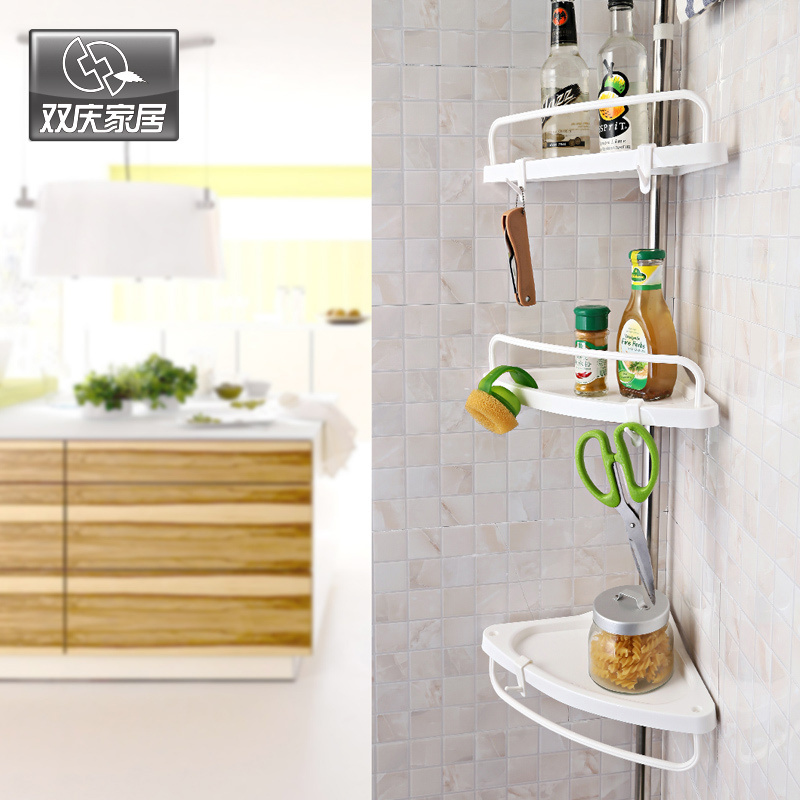 Good quality bathroom  organizer floor stand shower caddy  plastic shelves with stainless steel tube