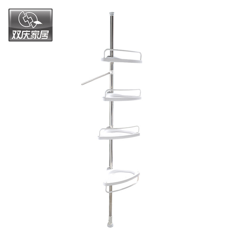 Good quality bathroom  organizer floor stand shower caddy  plastic shelves with stainless steel tube