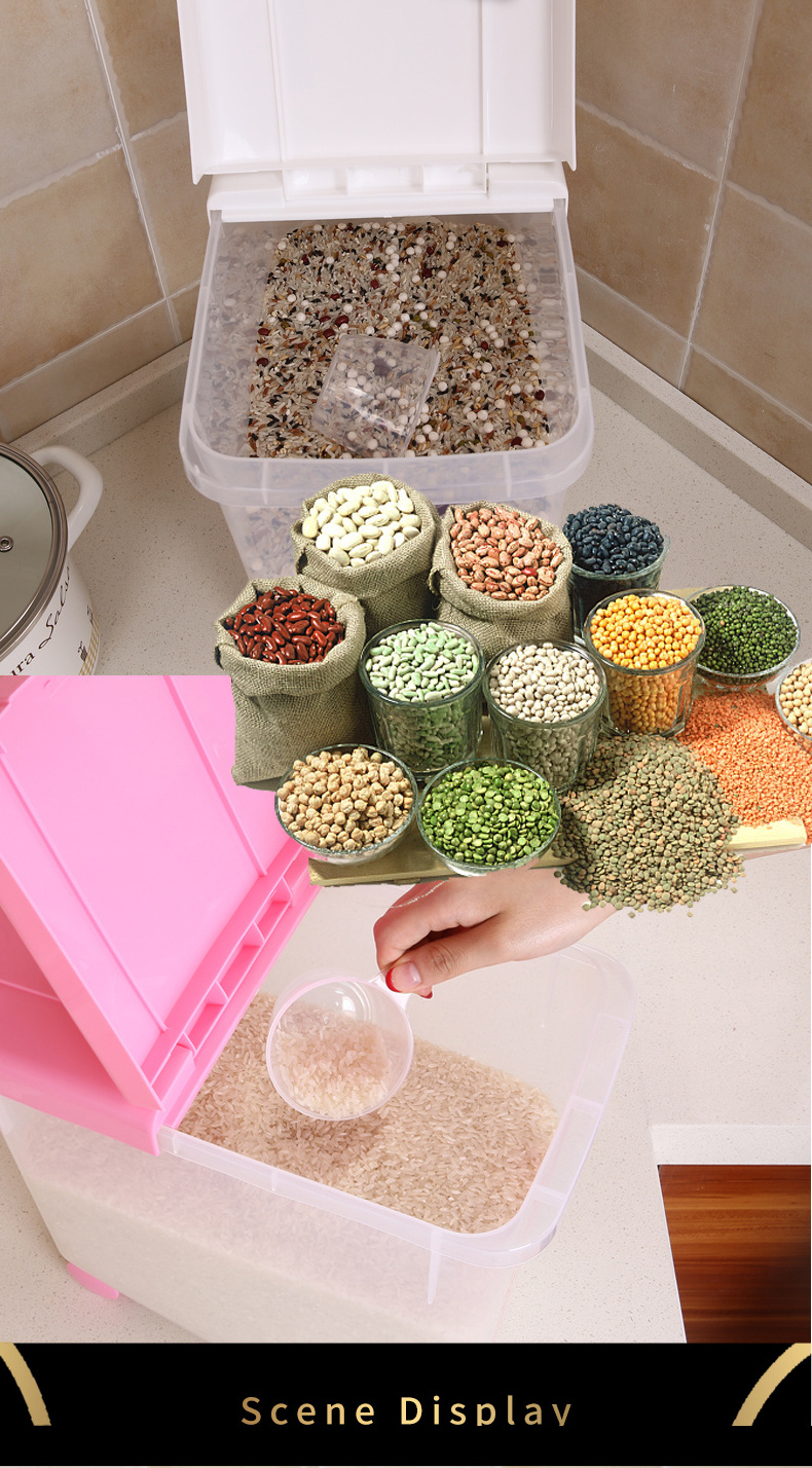 Home kitchen 12KG PP plastic sealed rice grain pet food storage container insect proof rice dispenser box