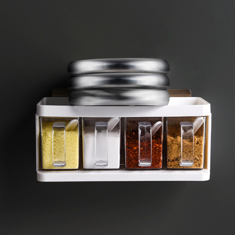 Kitchen Wall Mounted Plastic no drilling seasoning box spice rack for spice sugar salt condiment holder organizer