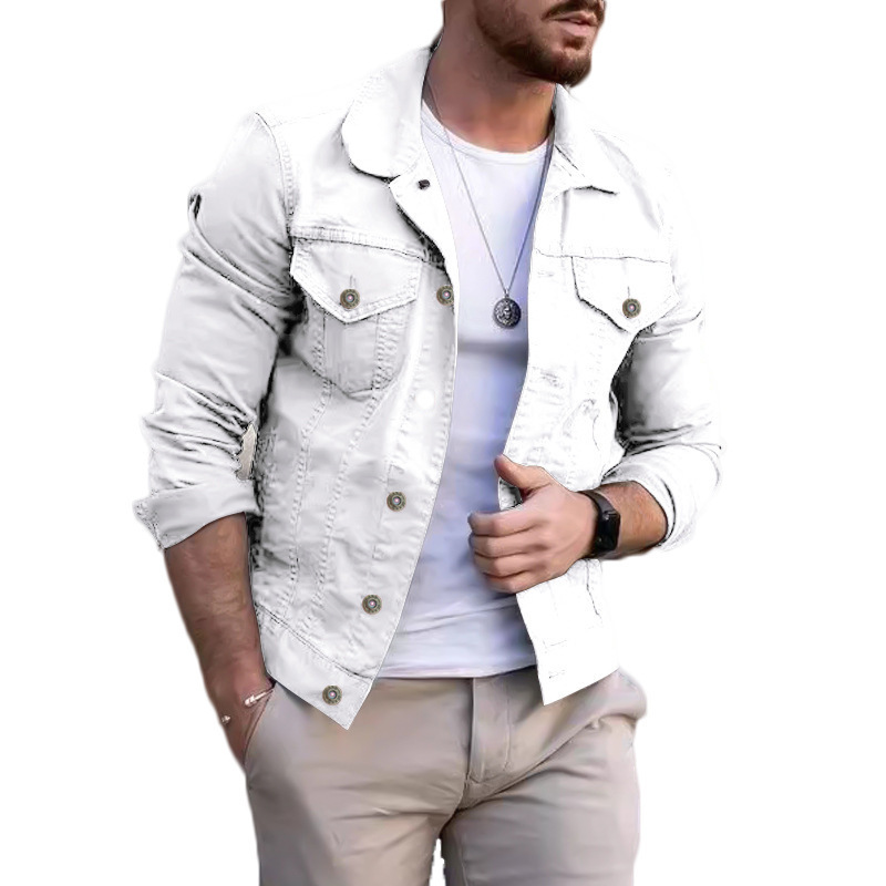 Wholesale Different Colors White Red Black Slim Fit Men'S Clothing Suppliers Jeans And Shirts Custom Mens Denim Jacket