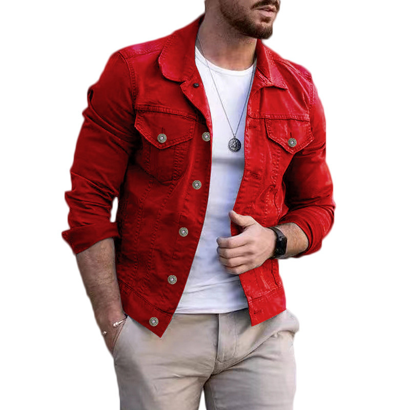 Wholesale Different Colors White Red Black Slim Fit Men'S Clothing Suppliers Jeans And Shirts Custom Mens Denim Jacket