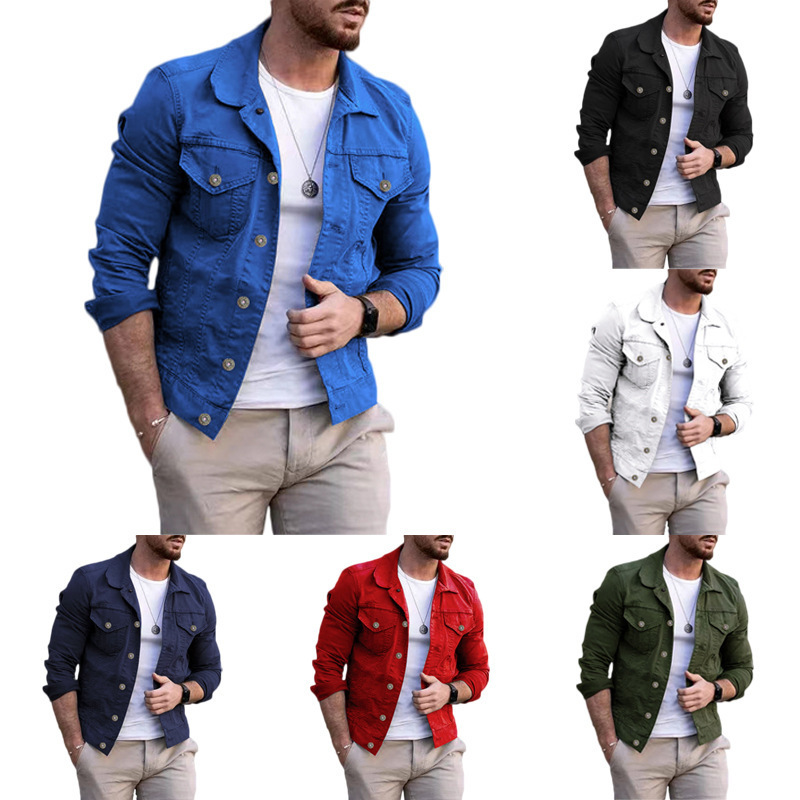 Wholesale Different Colors White Red Black Slim Fit Men'S Clothing Suppliers Jeans And Shirts Custom Mens Denim Jacket