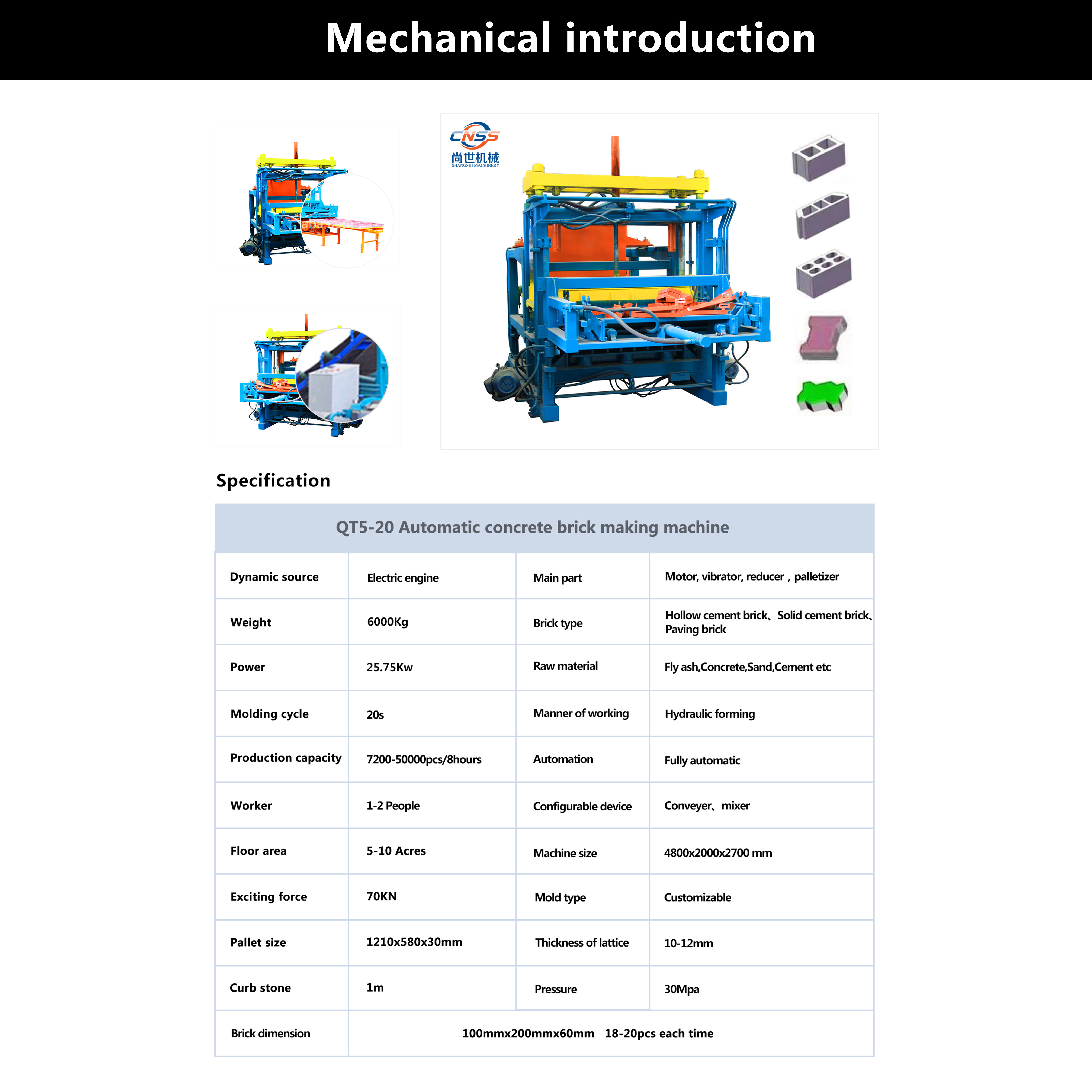 QT5-20 full automatic hydraulic press concrete mexican interlocking brick block making machine for sale