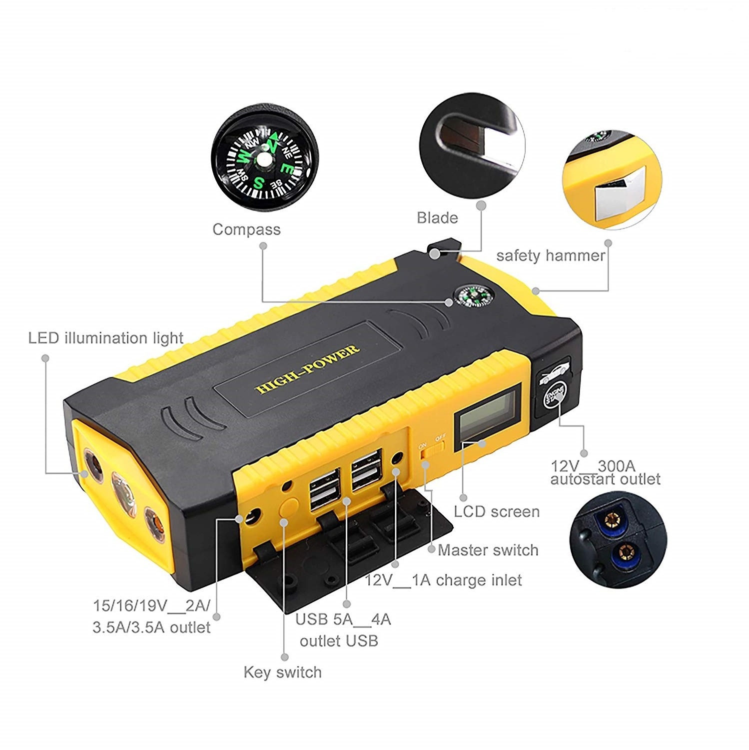 Portable flashlight 12v  jump start powerbank car power bank jump start 69800mah car starting jumper