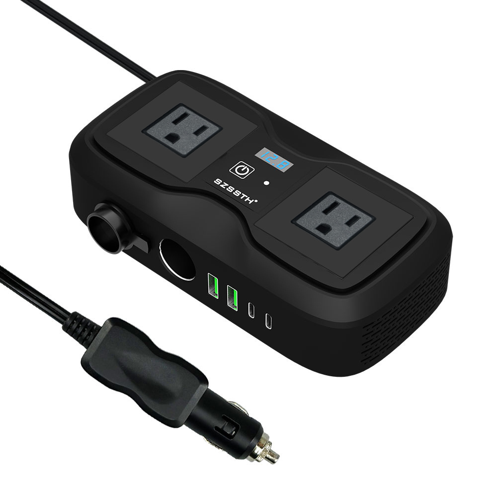 Car Cigarette Lighter 2 Universal AC Outlets 2 USB Ports 200W Power Inverter DC 12V to 2200V AC Car Modified Sine Wave Inverter