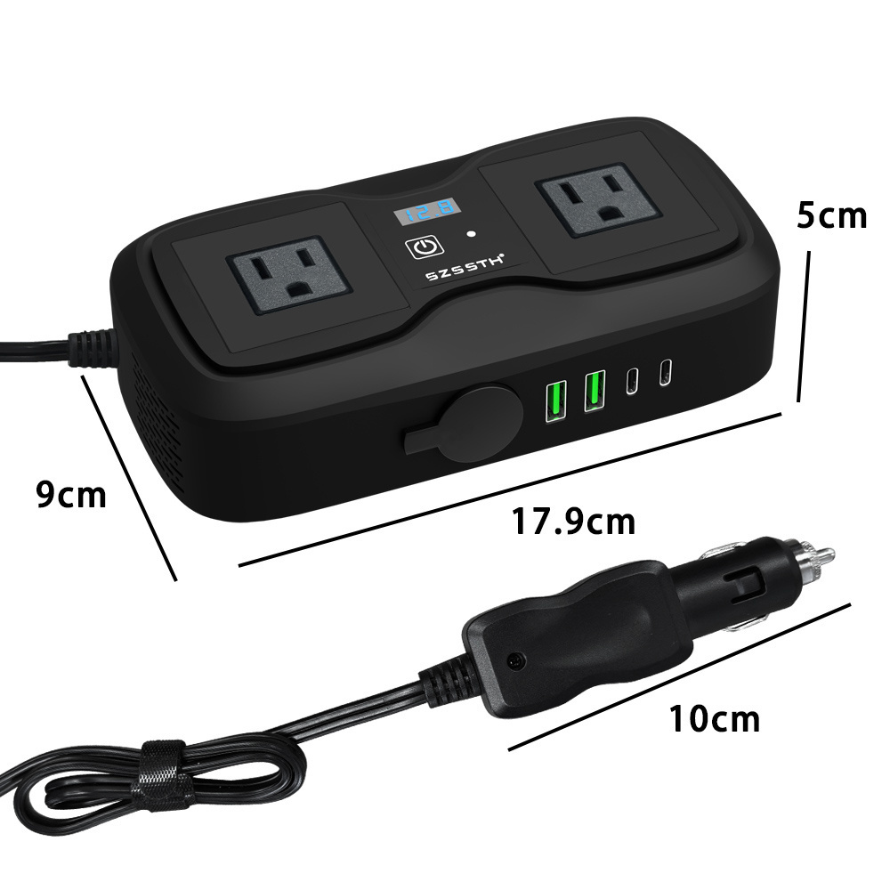 Car Cigarette Lighter 2 Universal AC Outlets 2 USB Ports 200W Power Inverter DC 12V to 2200V AC Car Modified Sine Wave Inverter