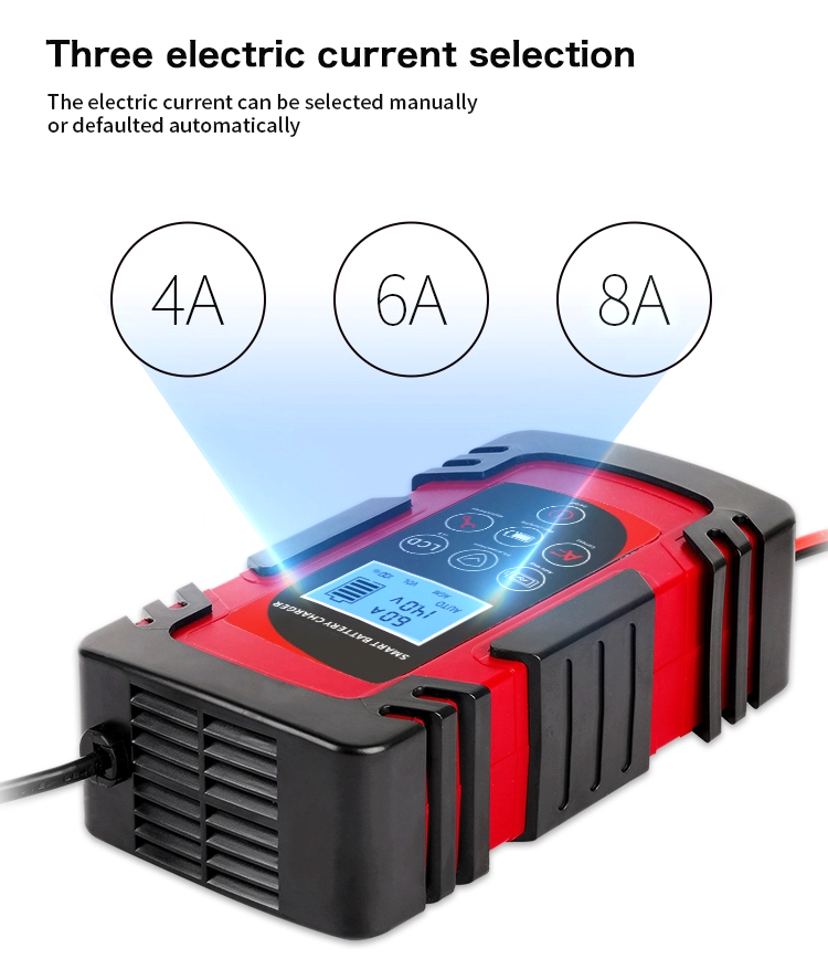 4Ah-80Ah 4A 6A 8A Smart Automatic 12V 24V Car Motorcycle Pulse Repair Fast Trickle 220V AC 12V DC Battery Charger