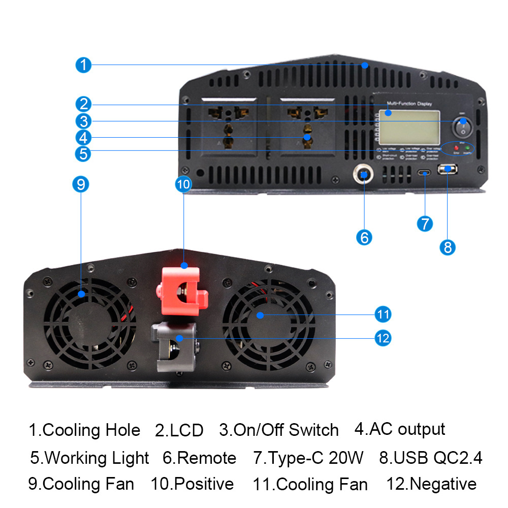 6Kw 6Kva Dc 12V 24V 48V To Ac 110V 220V Battery Charger Off Grid Pure Sine Wave Solar Power Inverter