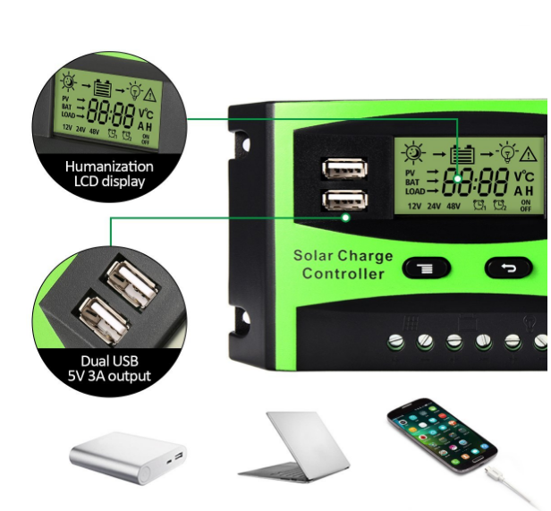 Hot selling 12v 24v 60a digital temperature solar charge controller pwm lcd controller