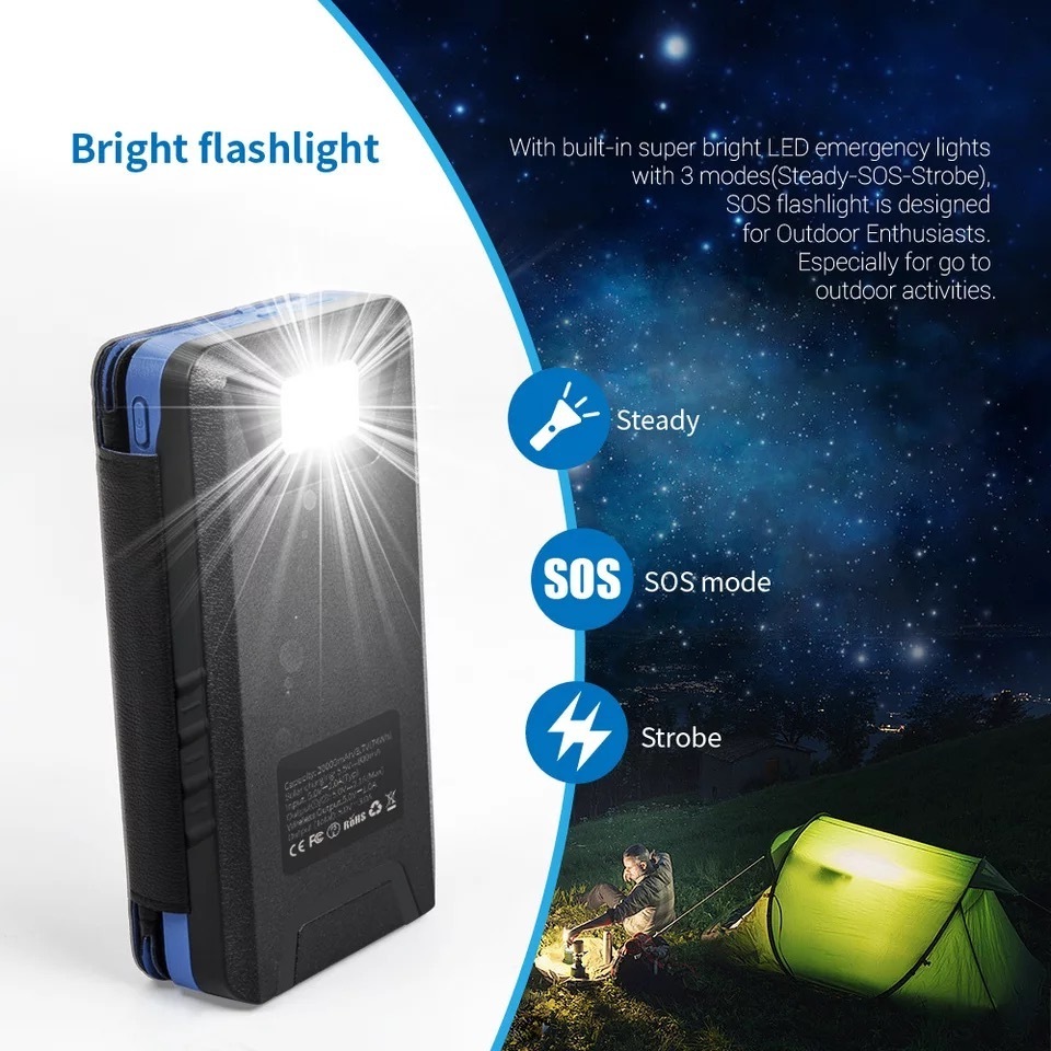 portable new products solar power bank usb 10000mah 20000mah solar power bank wireless charging