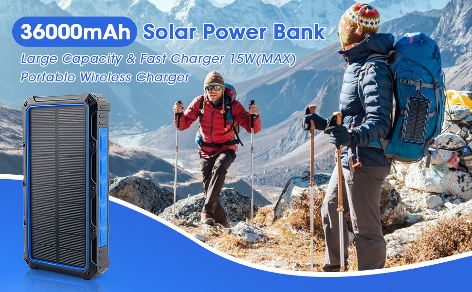 Solar power battery bank fast charging wireless powerbank 30000mah solar power bank solar light with power bank