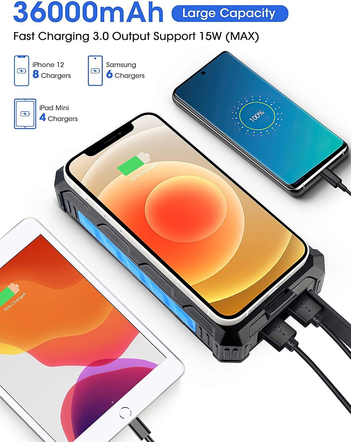 Chinese Solar Charger Power Bank 80000mah Portable Battery  100000mah Power Bank Wireless Solar Laptop Solar Power Bank