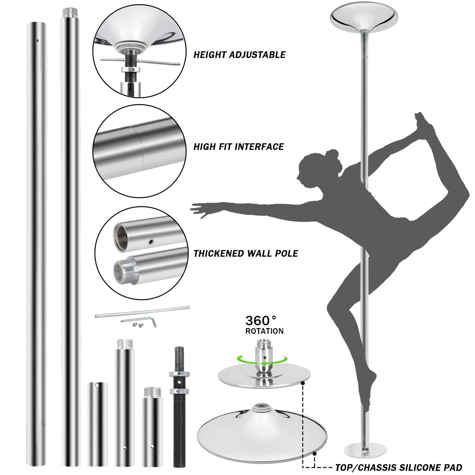 fitness dance pole  home / portable  static and spinning pole   adjustable pole dance