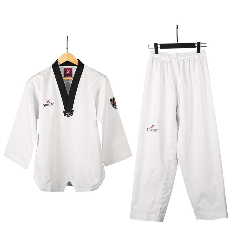 Custom high quality uniformes  taekwondo dobok wtf v neck  red black itf taekwondo special  taekwondo uniform for kids