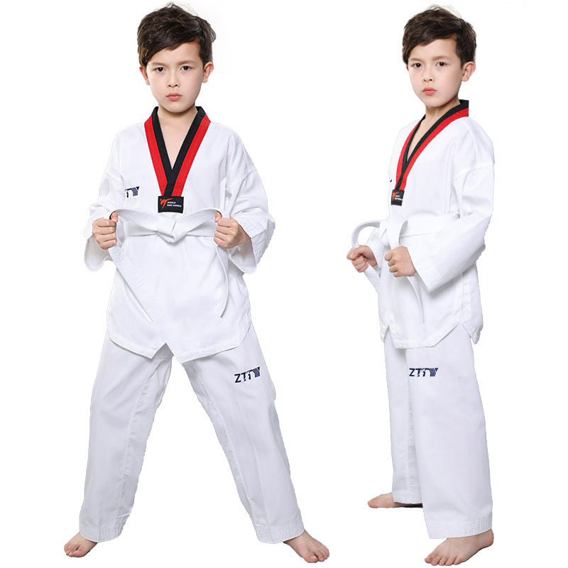 Custom high quality uniformes  taekwondo dobok wtf v neck  red black itf taekwondo special  taekwondo uniform for kids