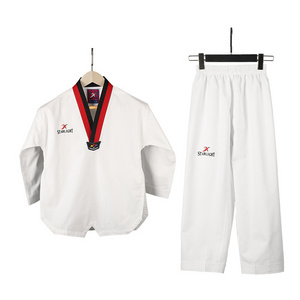 Custom high quality uniformes  taekwondo dobok wtf v neck  red black itf taekwondo special  taekwondo uniform for kids